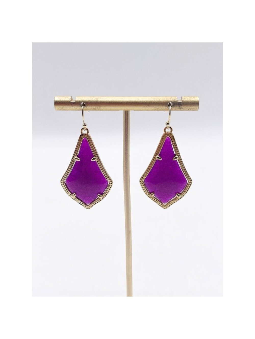 Kendra Scott Alex Dangle/Drop Statement Earrings In Gold Tone Purple Jade